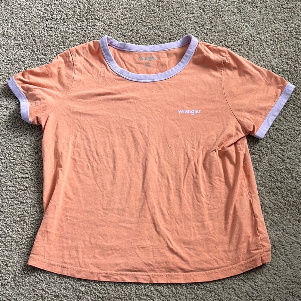 Wrangler Peach/Orange T-Shirt with Purple Trim baby tee